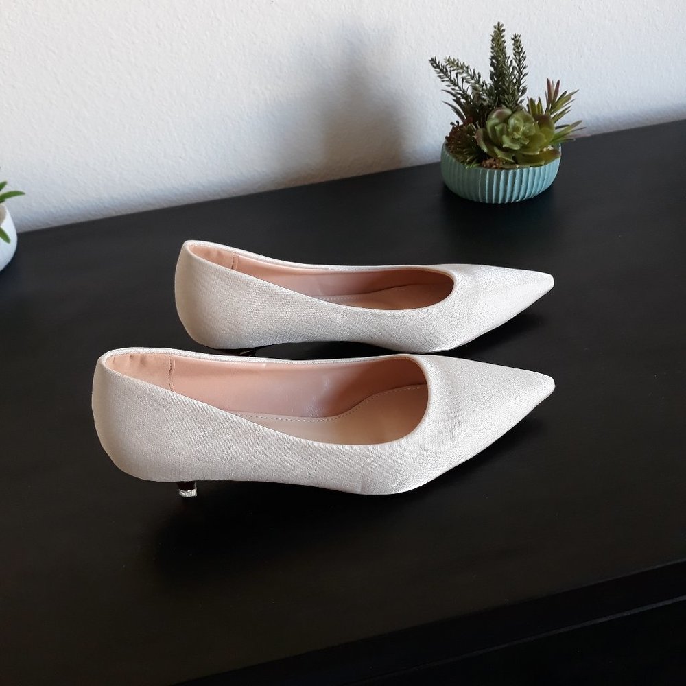 Point Toe Kitten Heeled Beige Pumps